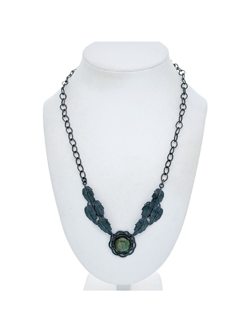 Vintage Oxidized Sterling Silver 925 Floral Labradorite Necklace 20"
